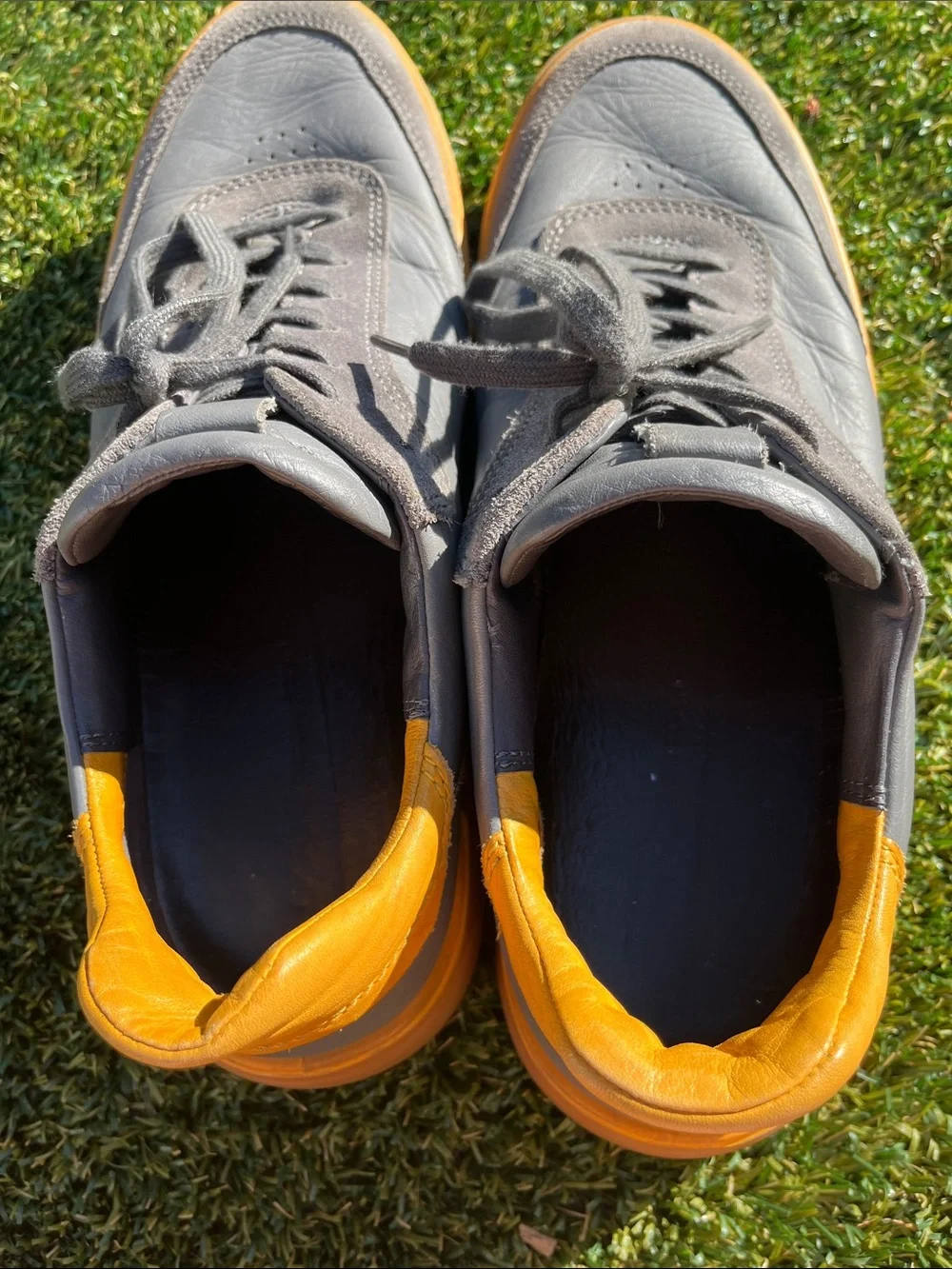 Ecco Men's Gray and Yellow Casual Sneakers leather 12-12.5 size 46